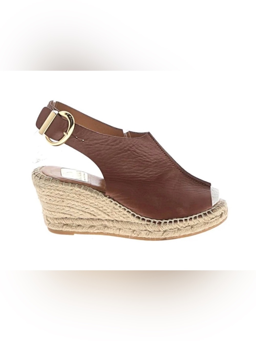 kanna Brown Leather Espadrille Slingback Wedges size 8 /37